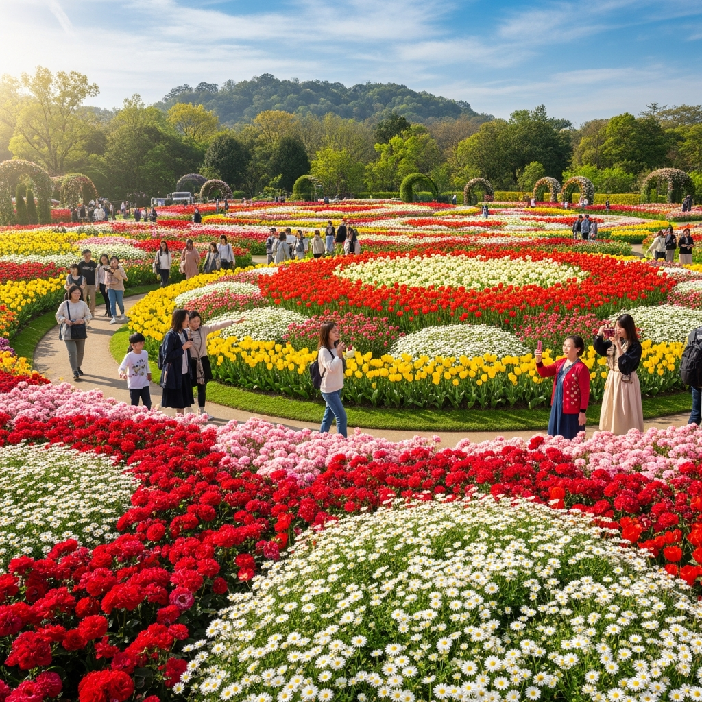 Colorful flower display at the festival